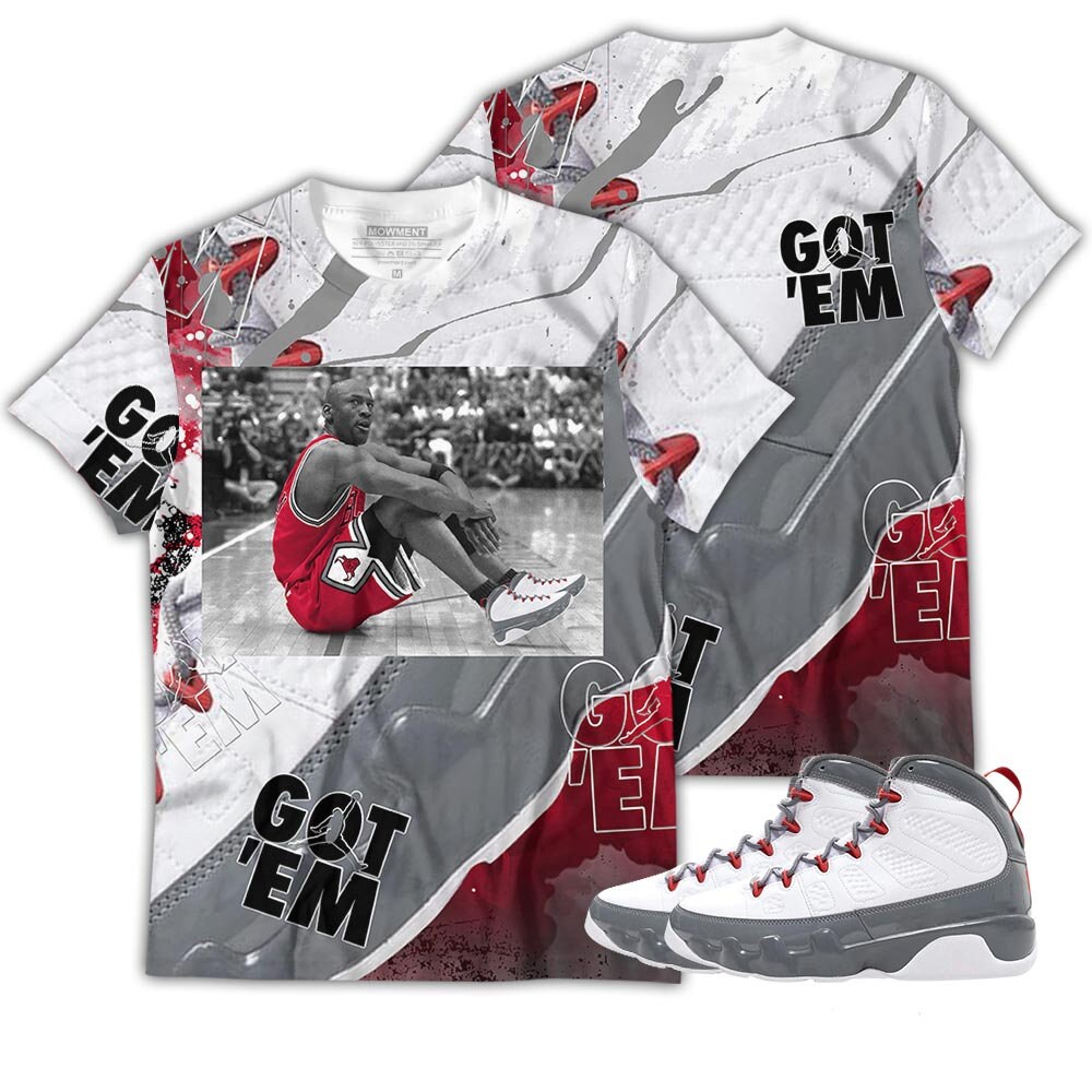 Grey Fire Red Goat Sneaker Jordan 9 Retro 3D Apparel Tee