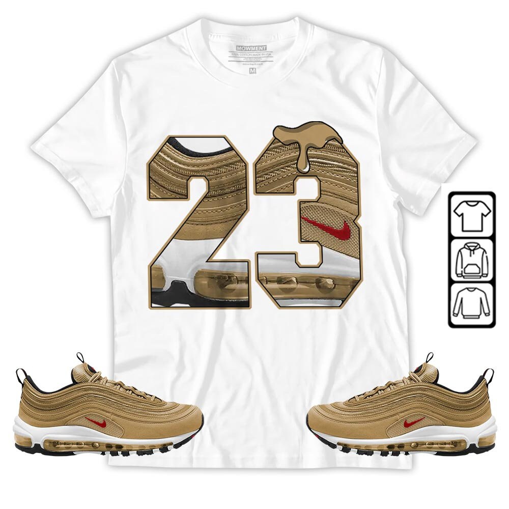 Unisex Drip Shoes And Tees Match Air Max 97 Gold Bullet Shirt