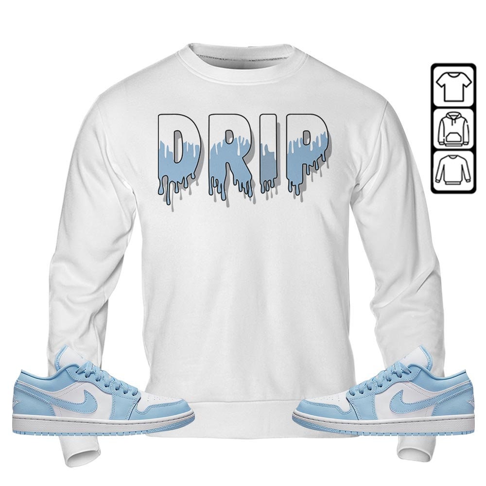 Ice Blue Jordan 1 Low Matching Clothing For Unisex Sneakers Crewneck