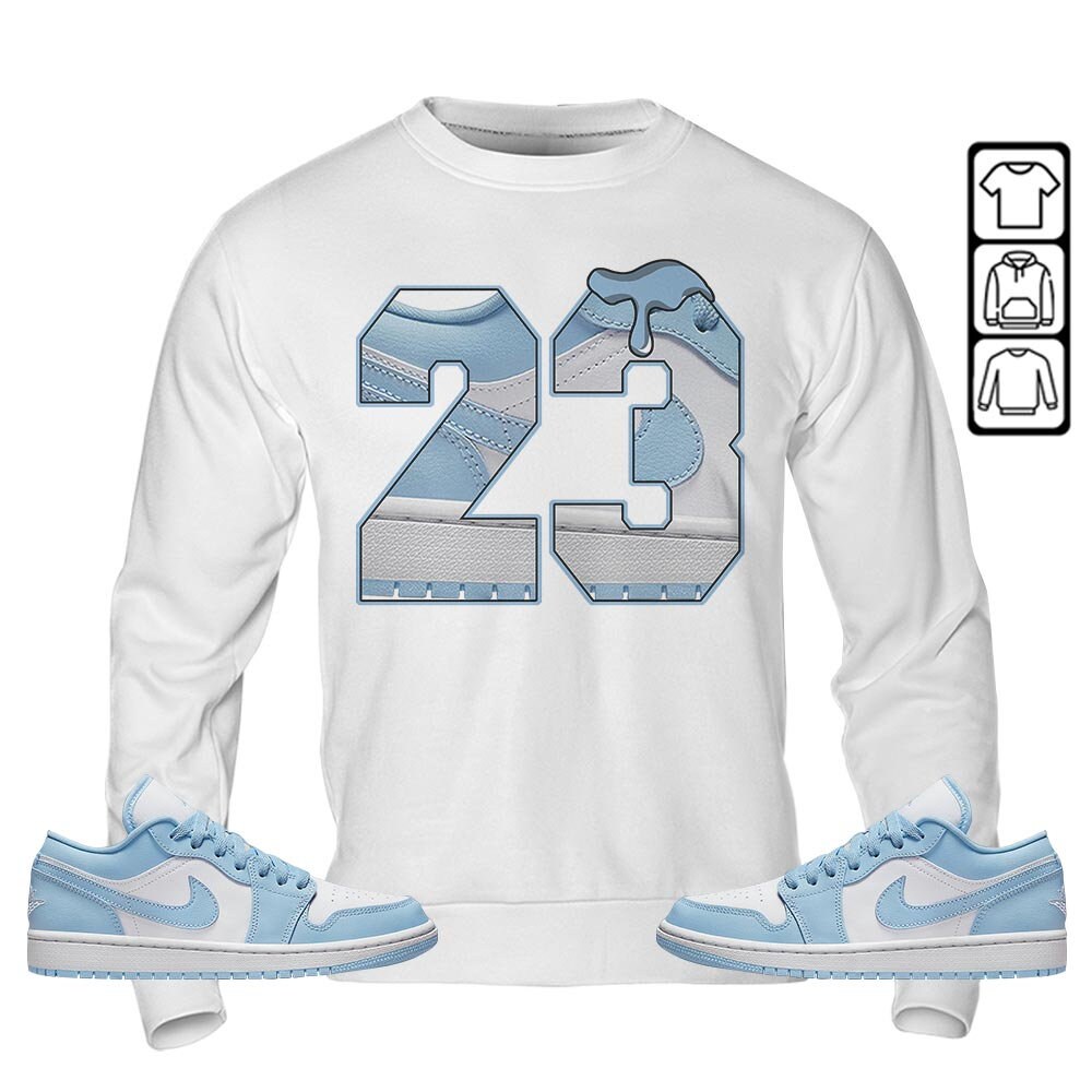 Icy Blue Jordan 1 Low Sneaker Match Clothes Set For Unisex Long Sleeve