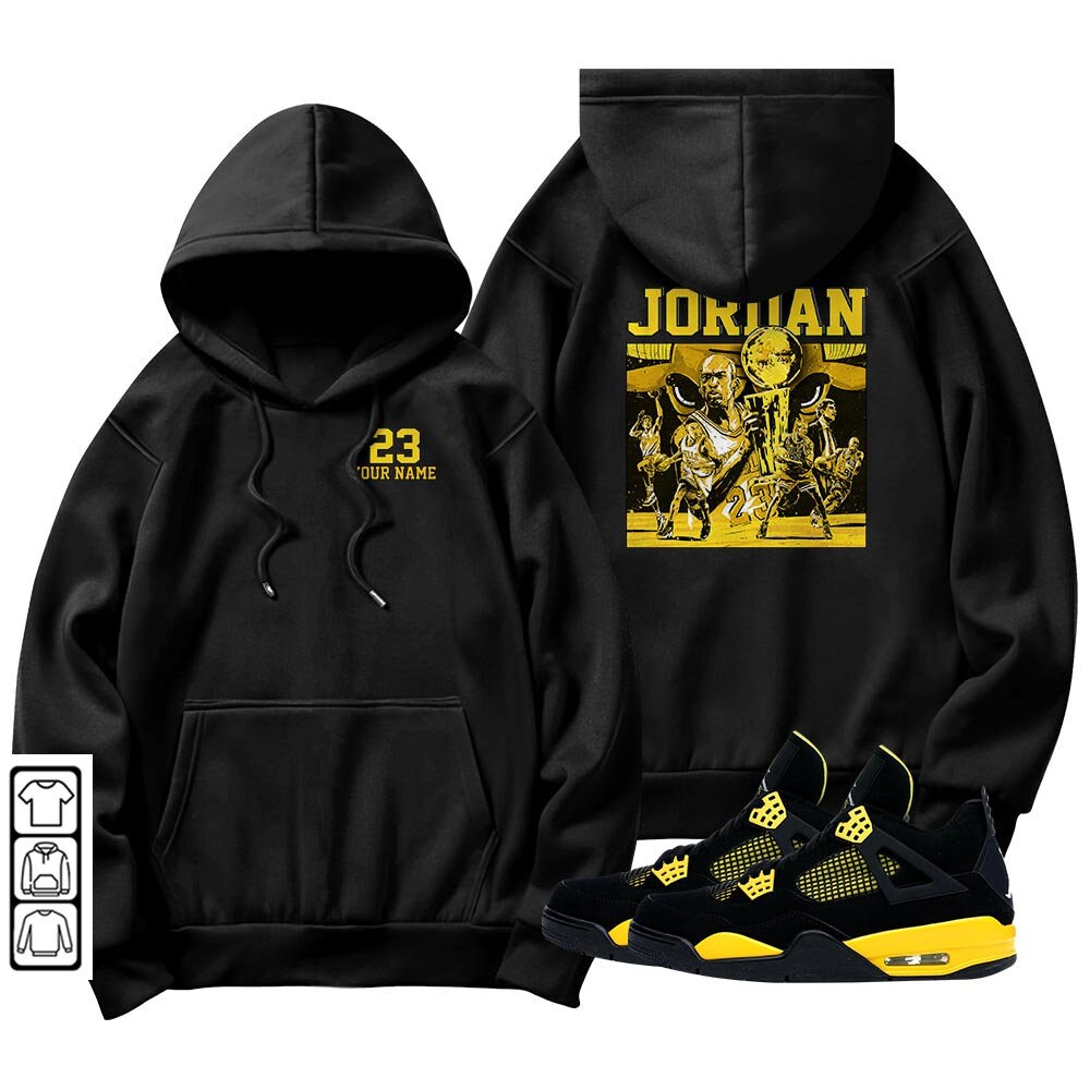 Custom Unisex Sneaker Set With Jordan Retro 4 Thunder Design Crewneck