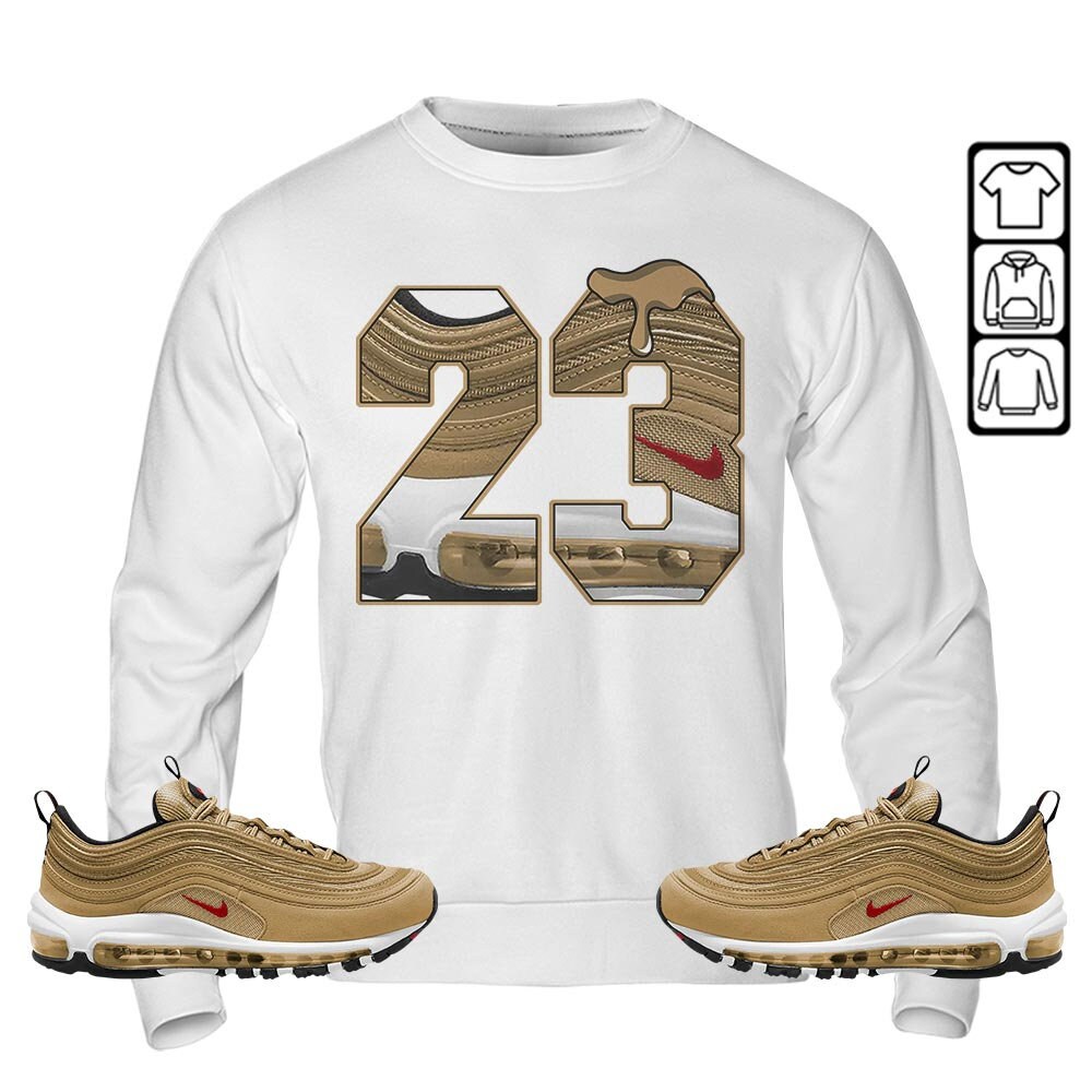 Unisex Drip Shoes 23 Perfectly Match Metallic Gold Air Max 97 Clothing Long Sleeve