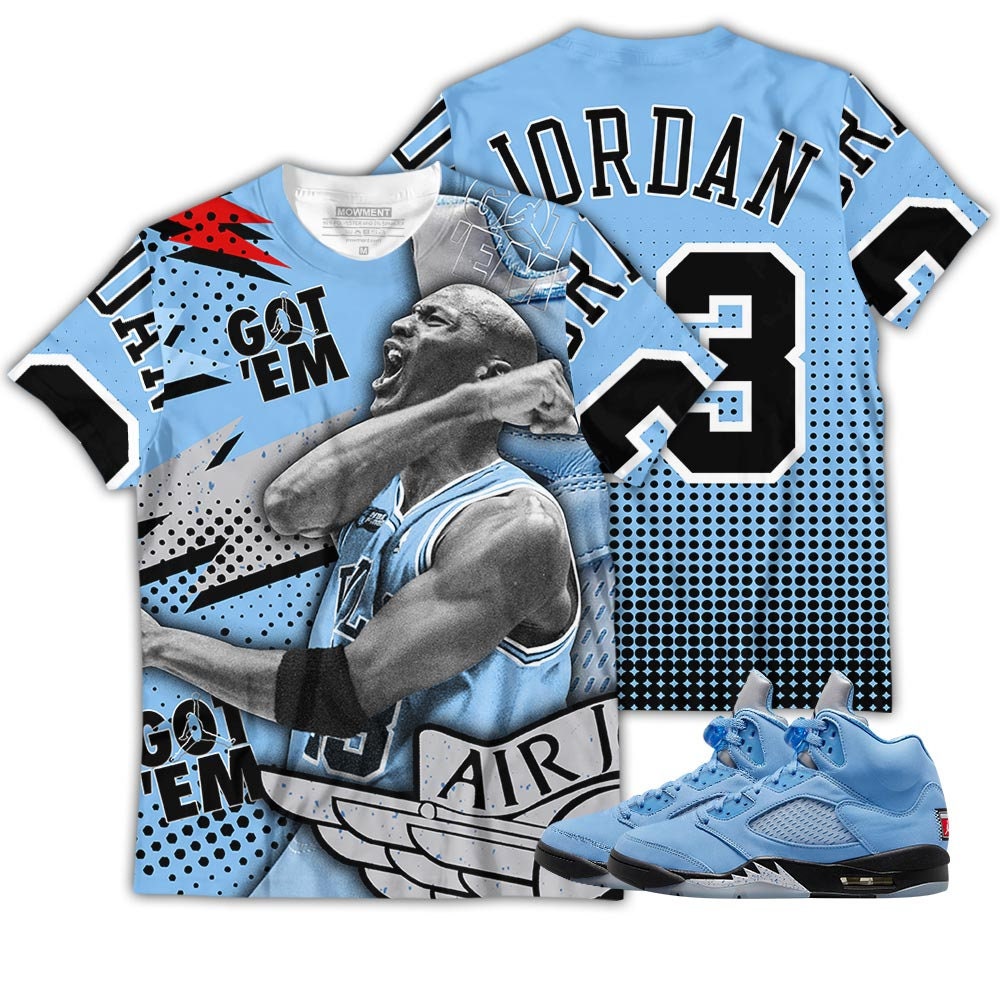 University Blue Jordan 5 Sneaker Collection Unisex 3D Apparel Shirt