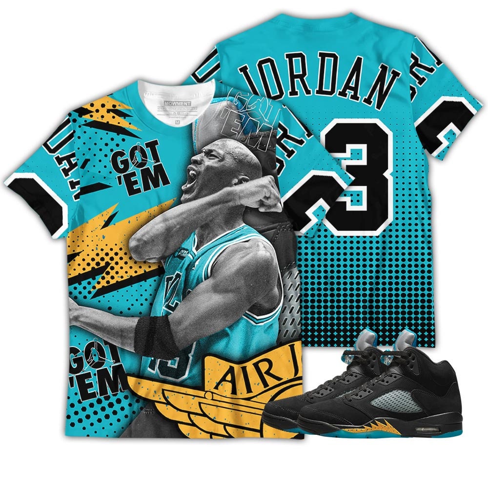 Unisex Jordan 5 Aqua Sneaker With Goat Number 23 Design Tee