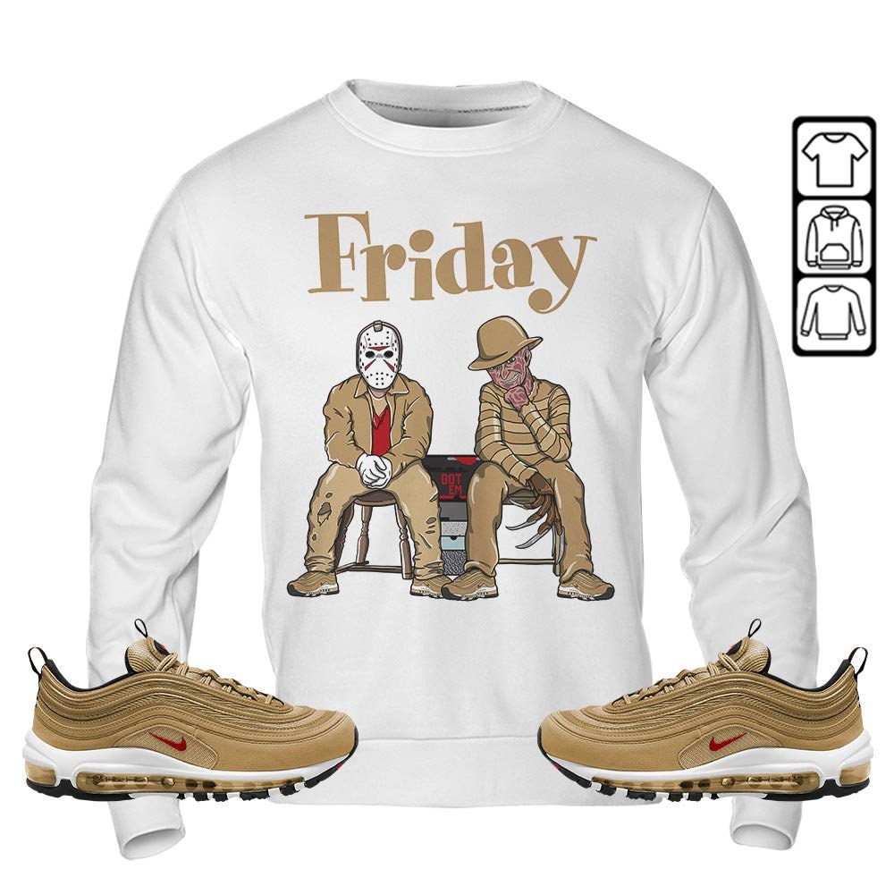 Unisex Air Max 97 Gold Bullet Sneaker With Horror Design Hoodie