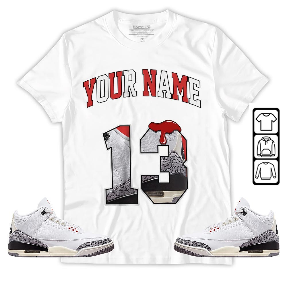 Custom Unisex Sneaker To Match Jordan Retro 3 White Cement Long Sleeve