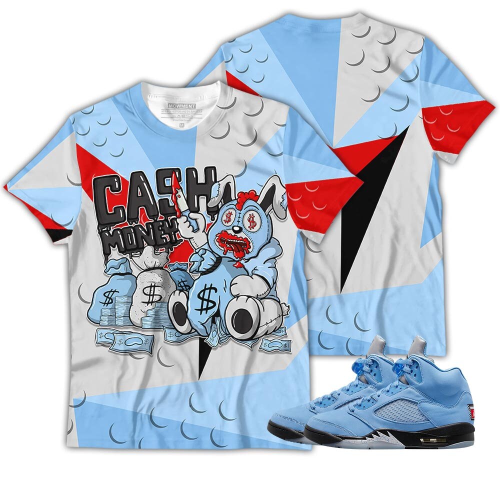 Vintage Cash Money Bear Sneaker Matches University Blue Jordan 5S 3D Print ZipUp Shirt