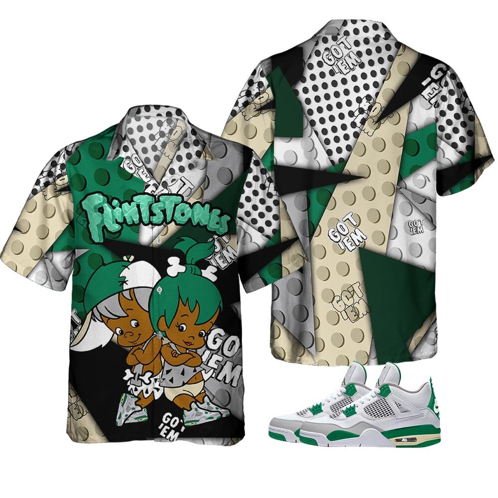 Unisex 3D Sneaker Flintstones Inspired Jordan 4 Pine Green Hoodie