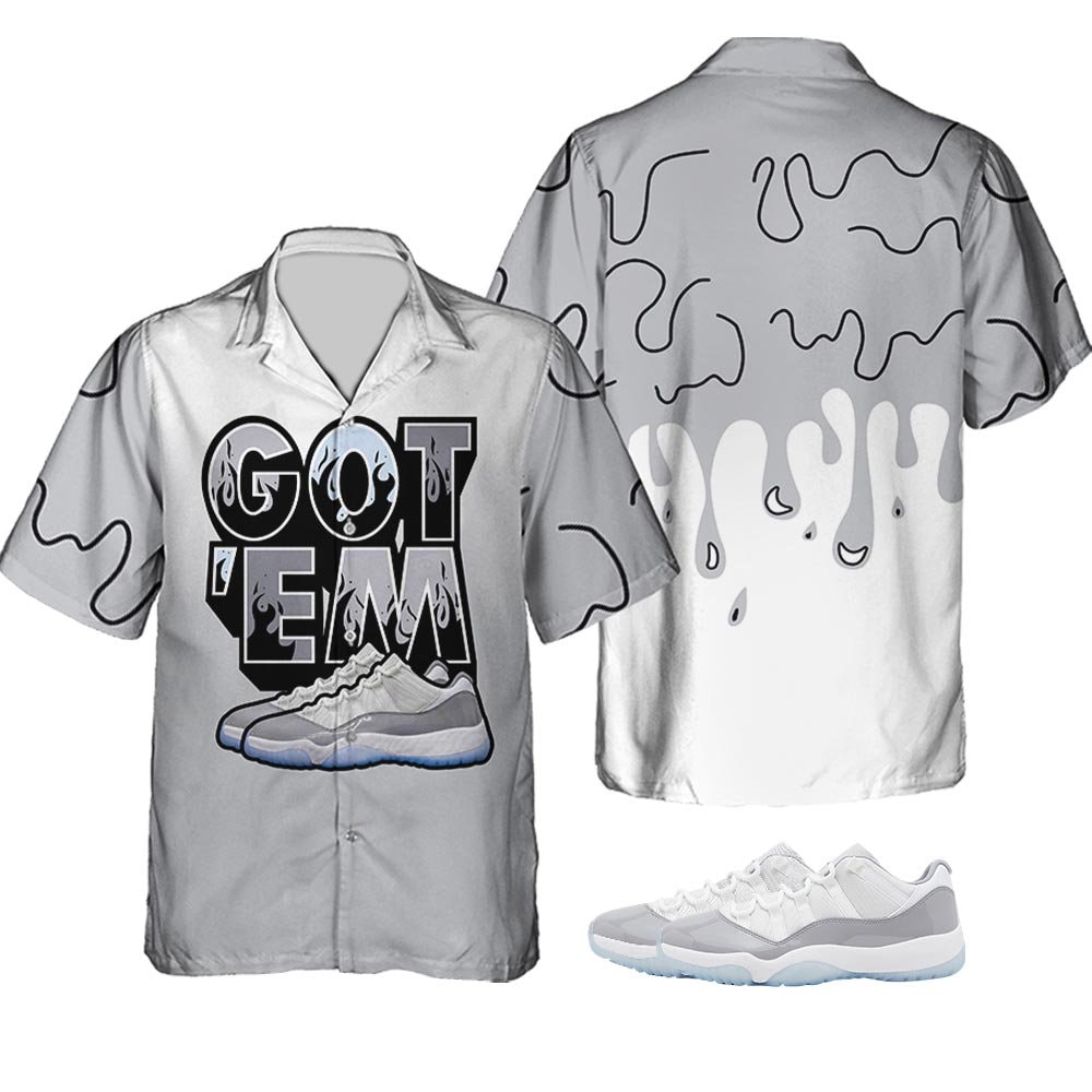 Cement Grey 11S With Sauce Drip Design And 3D Varsity Print Hawaii Short Edition Long Sleeve
