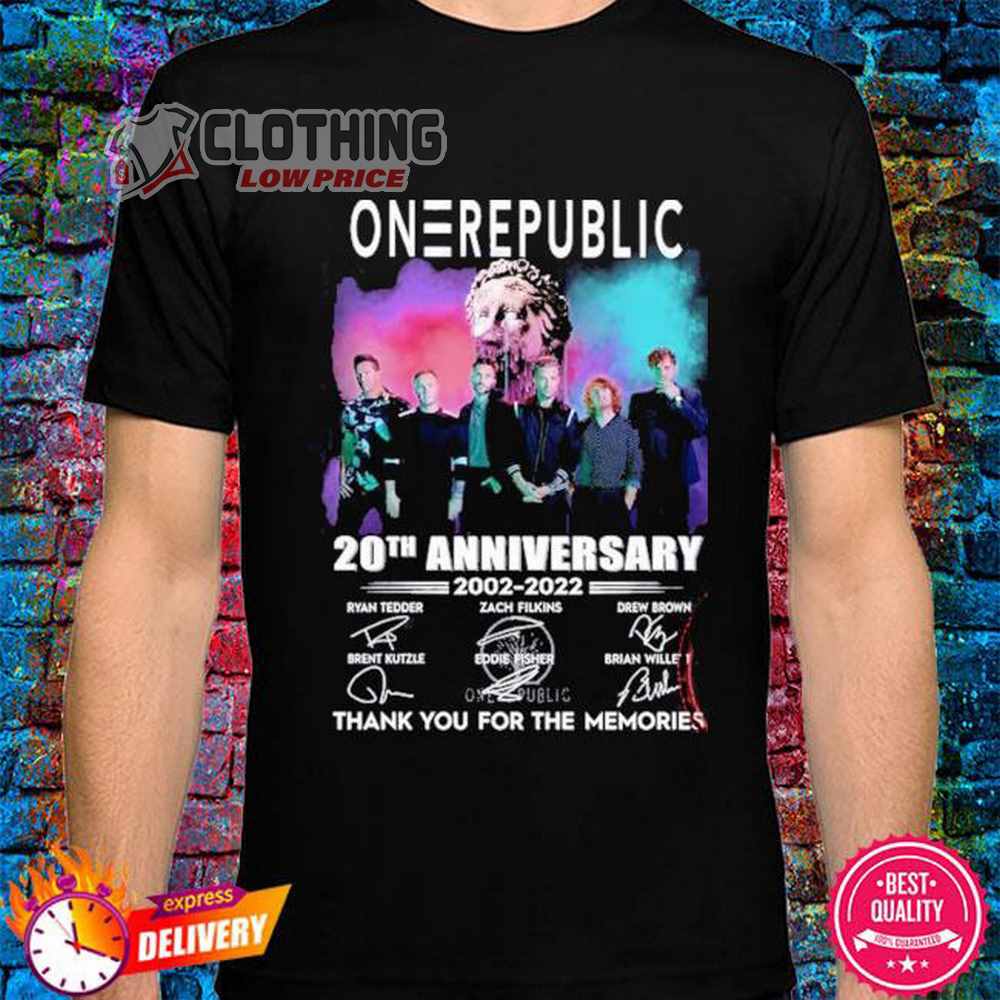 2023 Onerepublic 20th Anniversary Thank You For The Memories Signatures Shirt