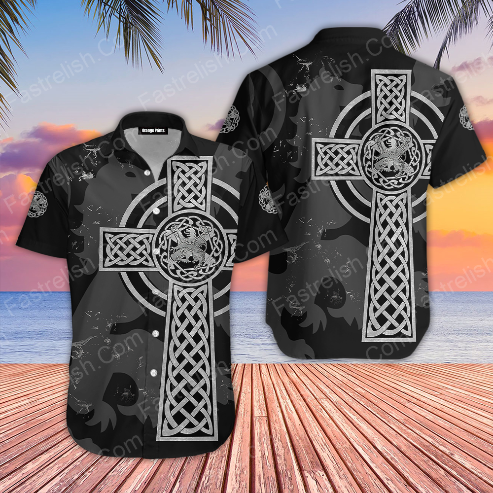 Scottish Lion Celtic Cross Gray Hawaiian Shirts WT6593