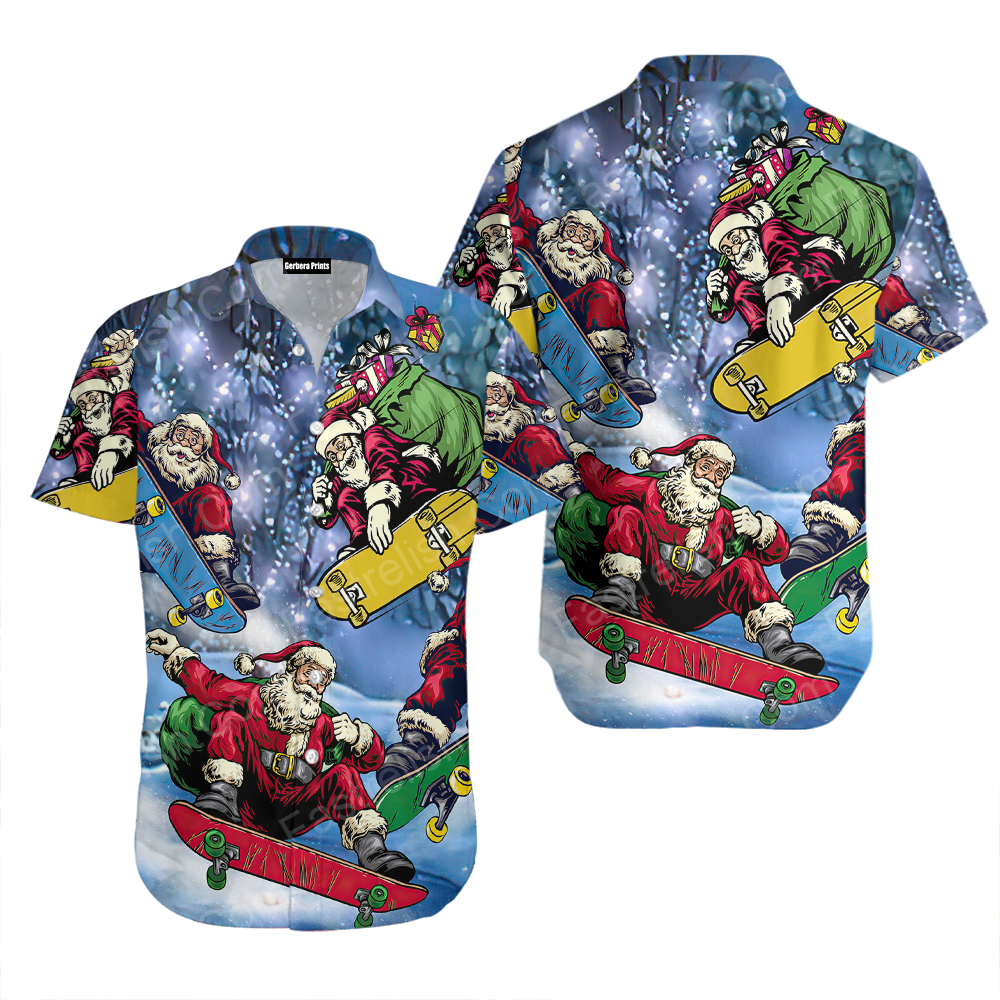 Santa Ride Skateboard Hawaiian Shirts WT7376
