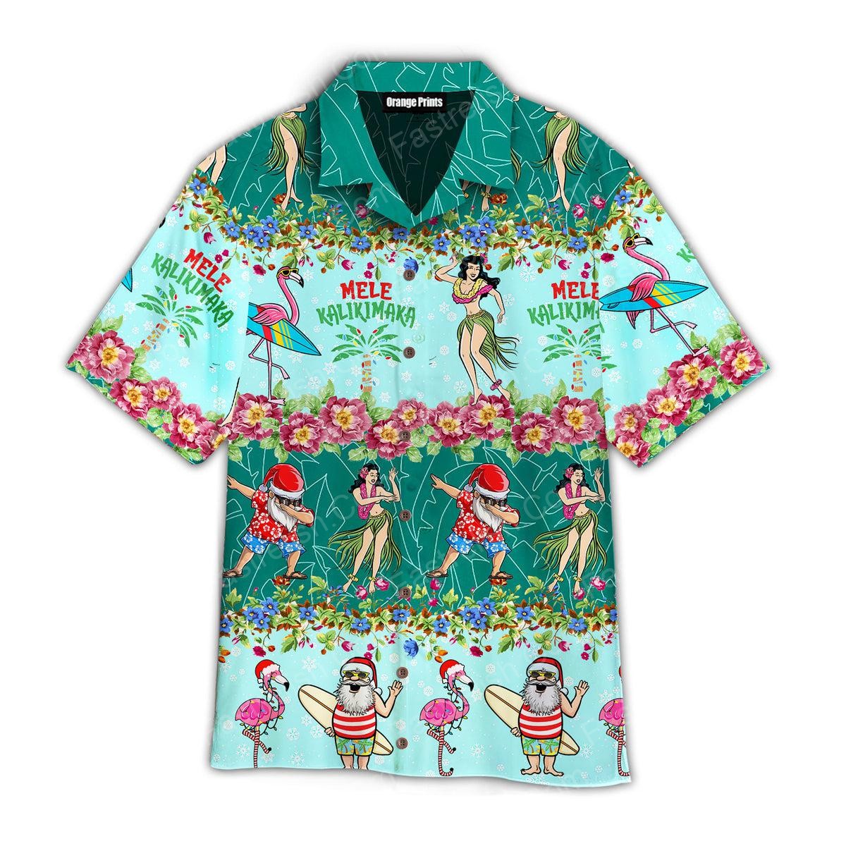 Santa Mele Kalikimaka Christmas Flamingo Hawaiian Shirts WT9160