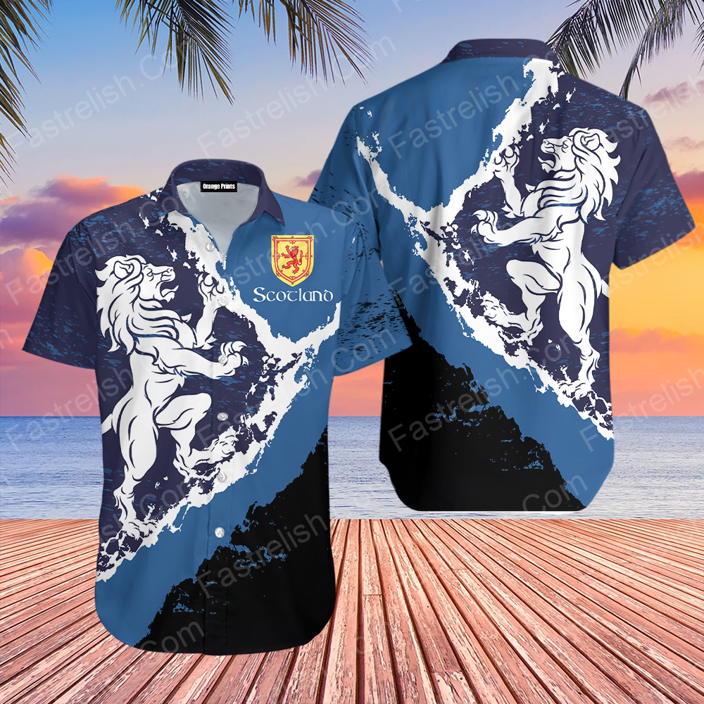 Scottish Lion Blue Hawaiian Shirts WT6024