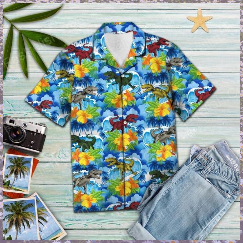 Dinosaur Blue Hawaiian Shirts HW6982