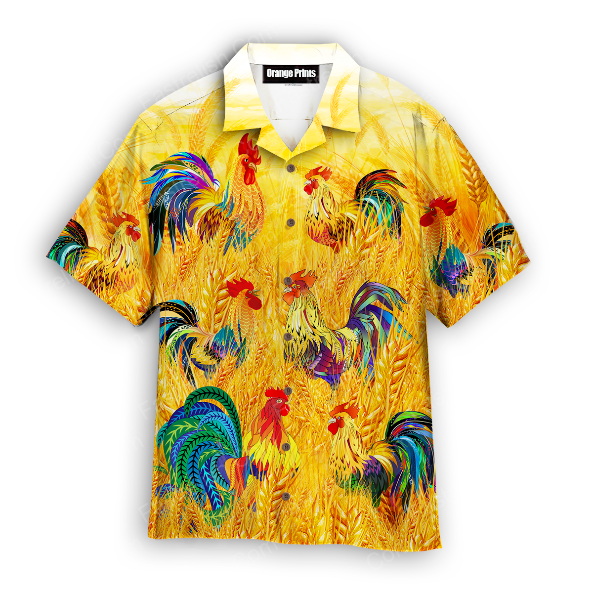 Colorful Rooster Chicken In The Golden Paddy Field Hawaiian Shirt WT4093