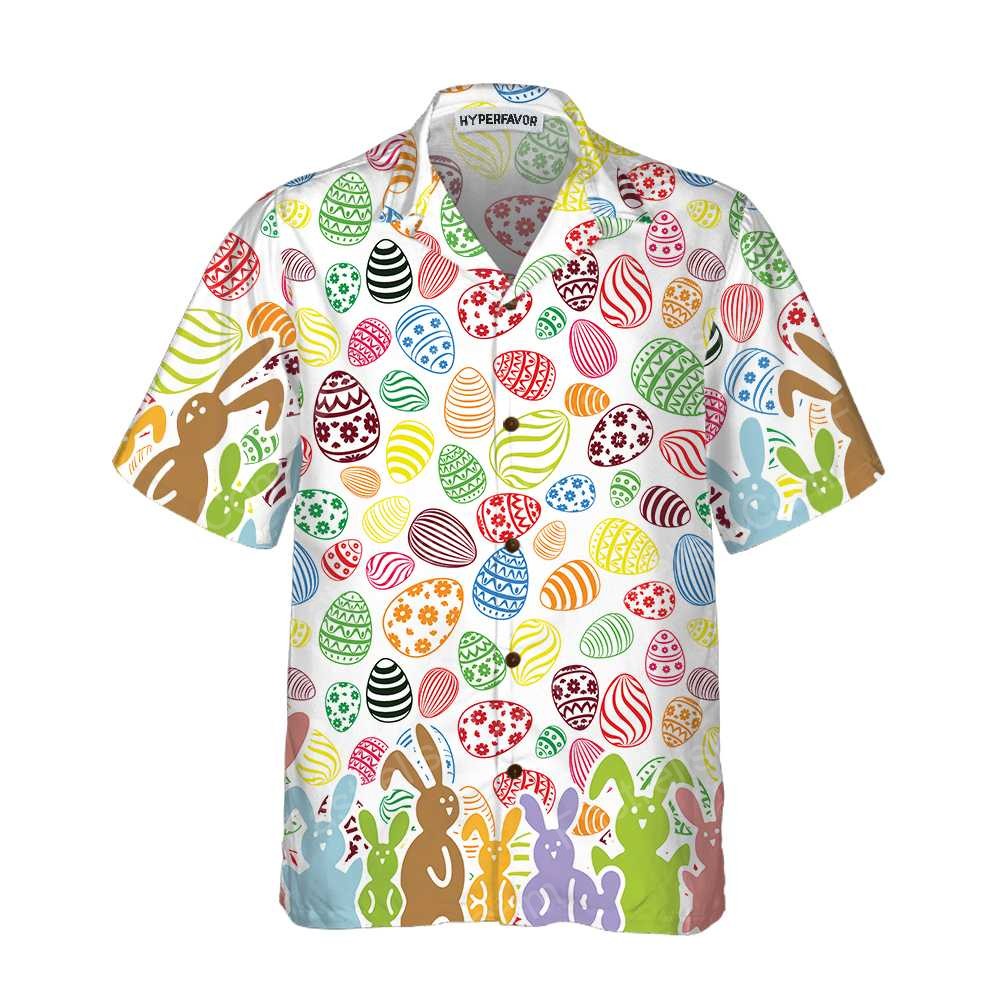 Colorful Rabbits And Easter Eggs Seamless Pattern Hawaiian Shirts HL2073