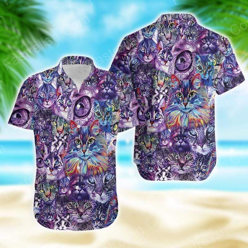 Colorful Galaxy Cat Hawaiian Shirts | HW5623