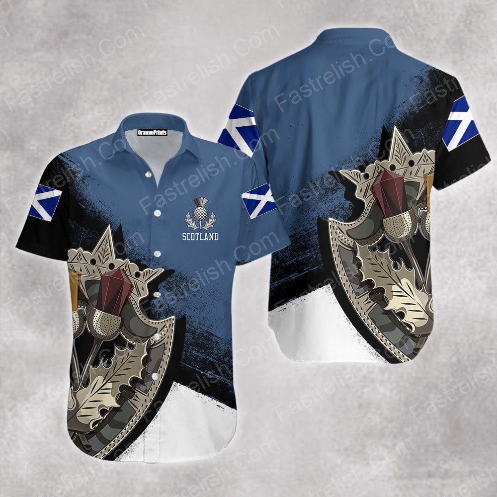 Scotland Thistle Brooch Blue Hawaiian Shirts WT6147