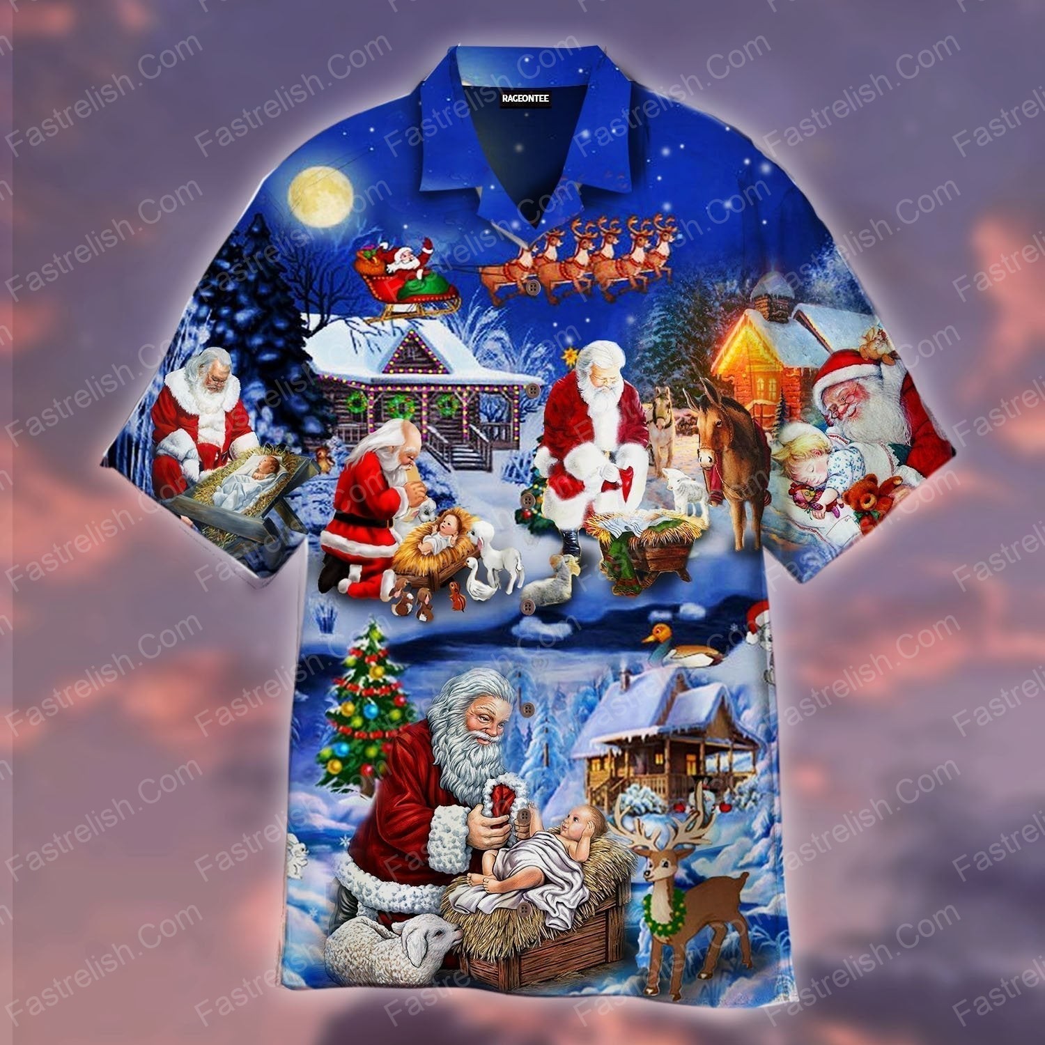 Santa Adoring Baby Jesus Hawaiian Shirts WT1213N