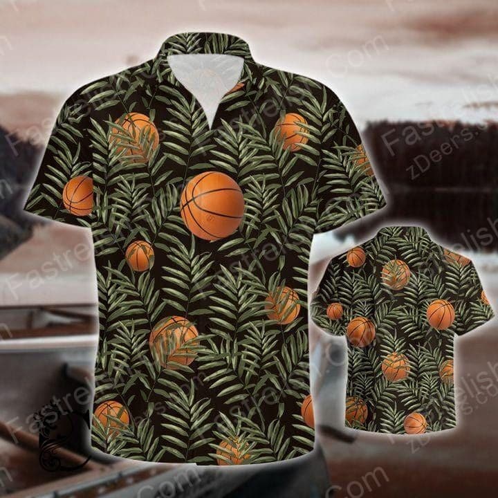 Basketball Leaf Pattern Black For Men And Women Hawaiian Shirt | HL1372