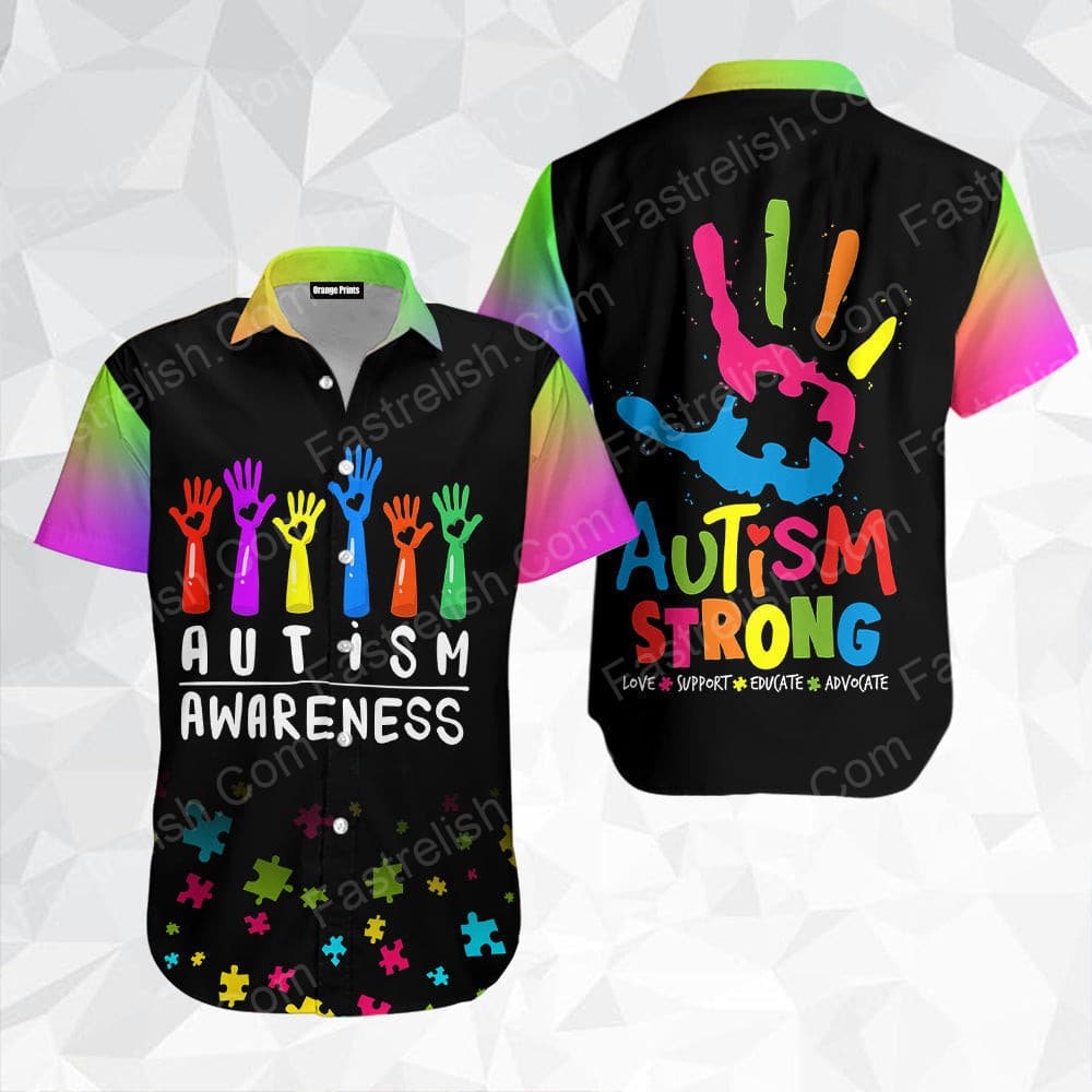 Autism Strong Love Support Educate Advocate Aloha Hawaiian Shirts For Men And Women | WT1197