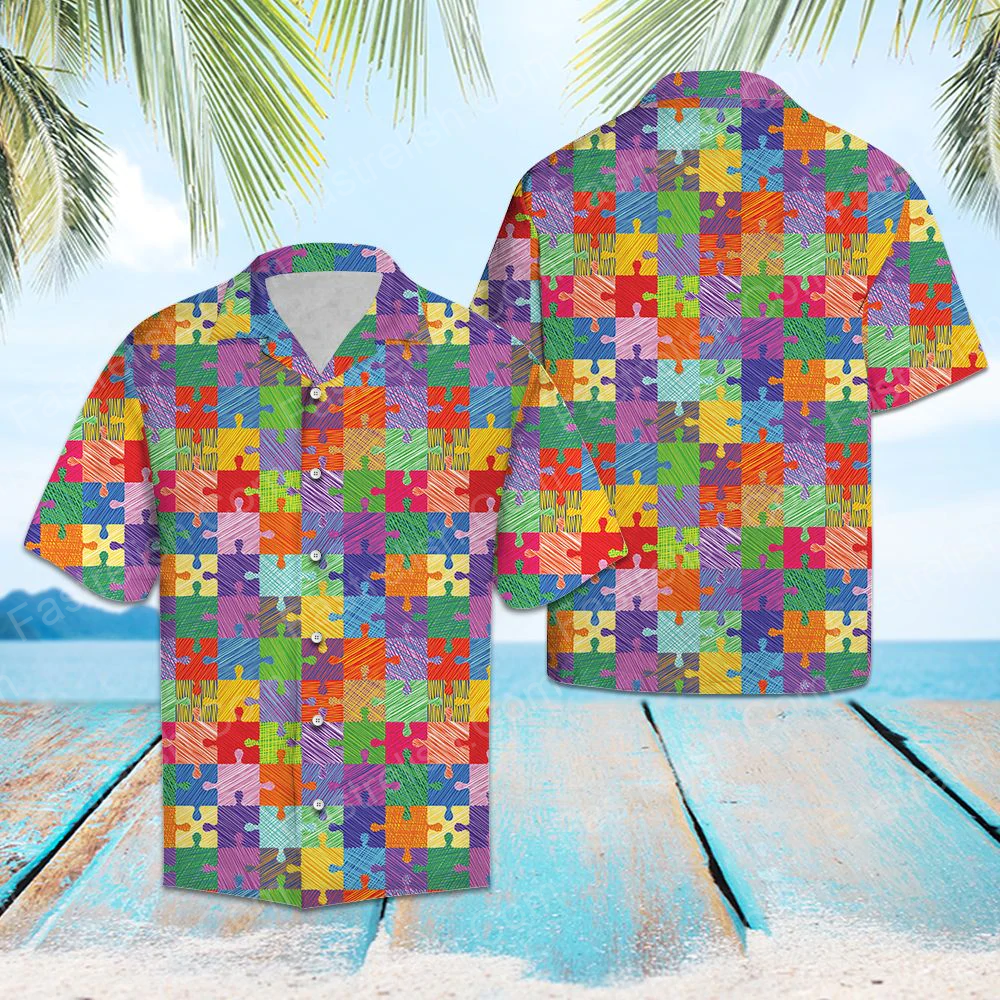 Autism Pieces Colorful Aloha Hawaiian Shirts HL2238