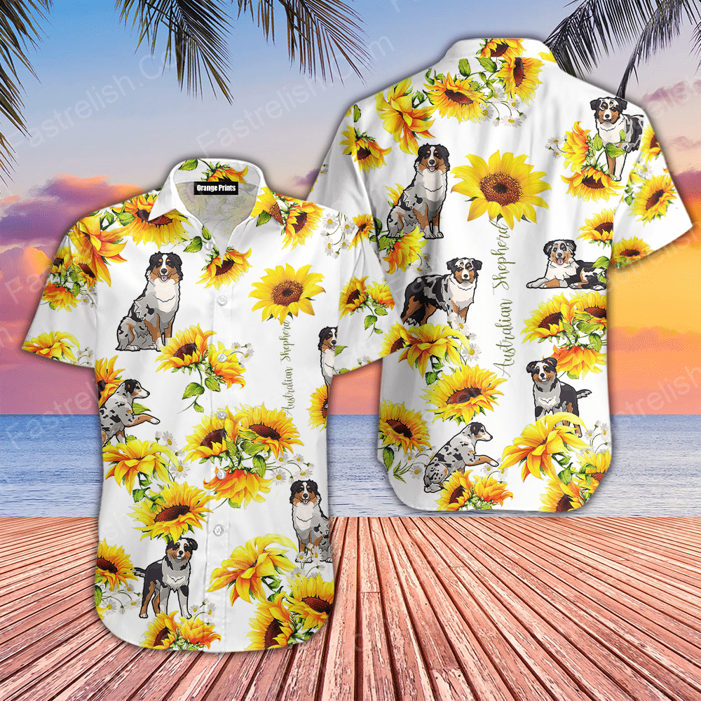 Australian Shepherd Sunflower Aloha Hawaiian Shirt | HW2138
