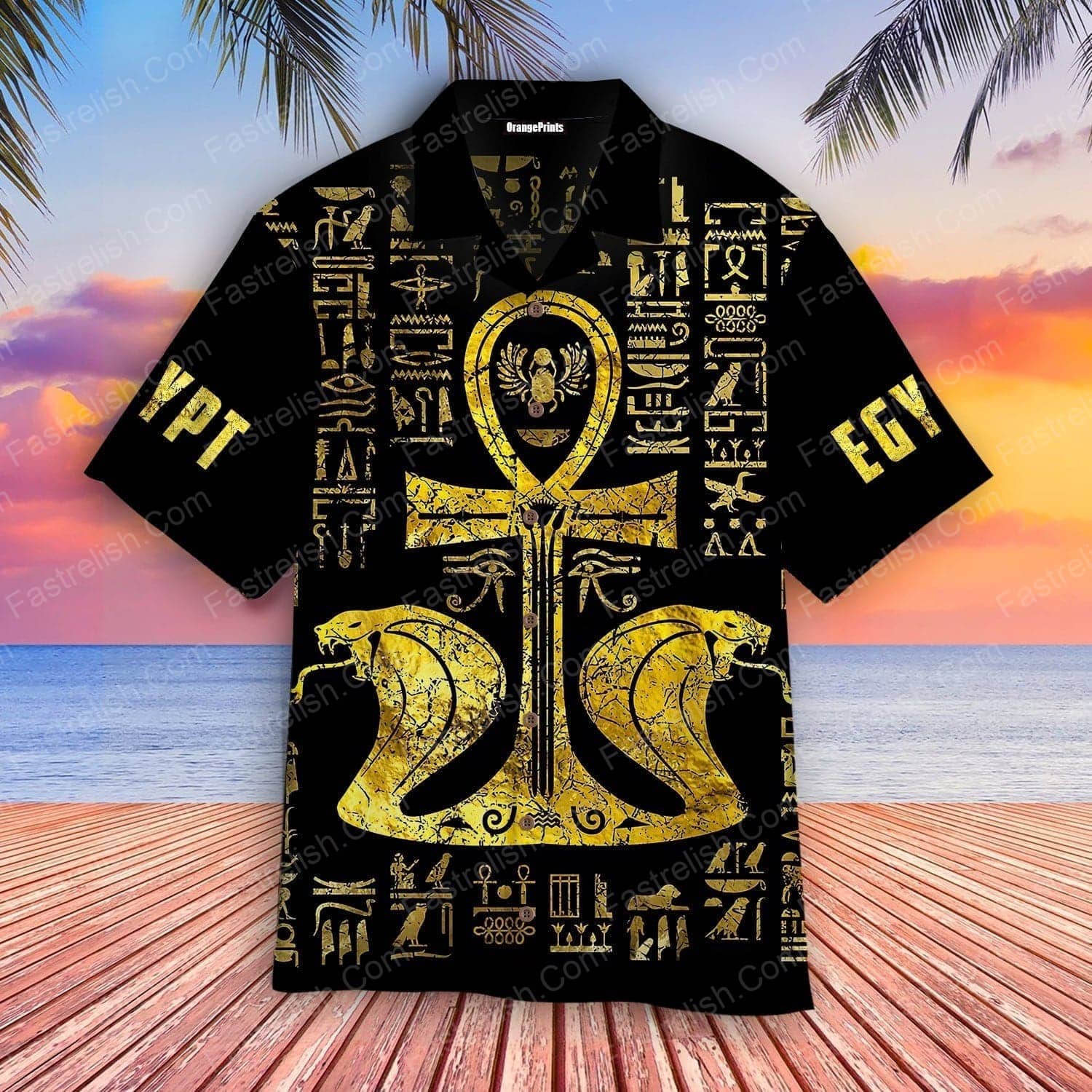 Ankh Ancient Egypt Yellow Aloha Hawaiian Shirts WT6010