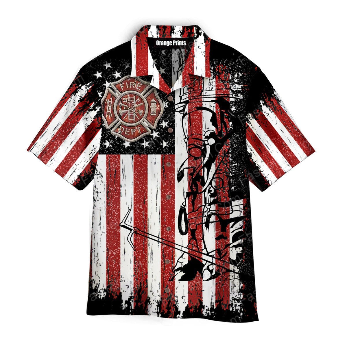 American Flag With Firefighter Unisex Hawaiian Shirt | For Men &amp; Women | HW2598