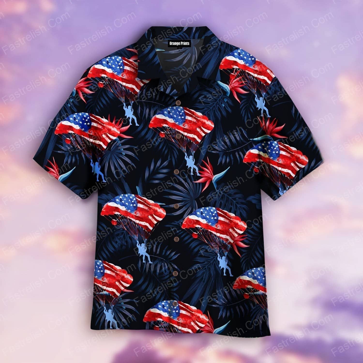 America Flag Skydiving Floral Aloha Hawaiian Shirts For Men And Women | WT2001