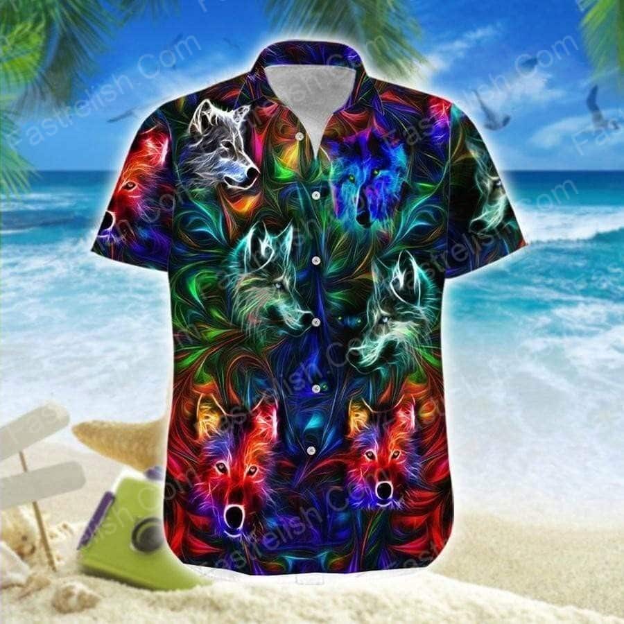 Amazing Wolf Neon Aloha Hawaiian Shirts HW7427