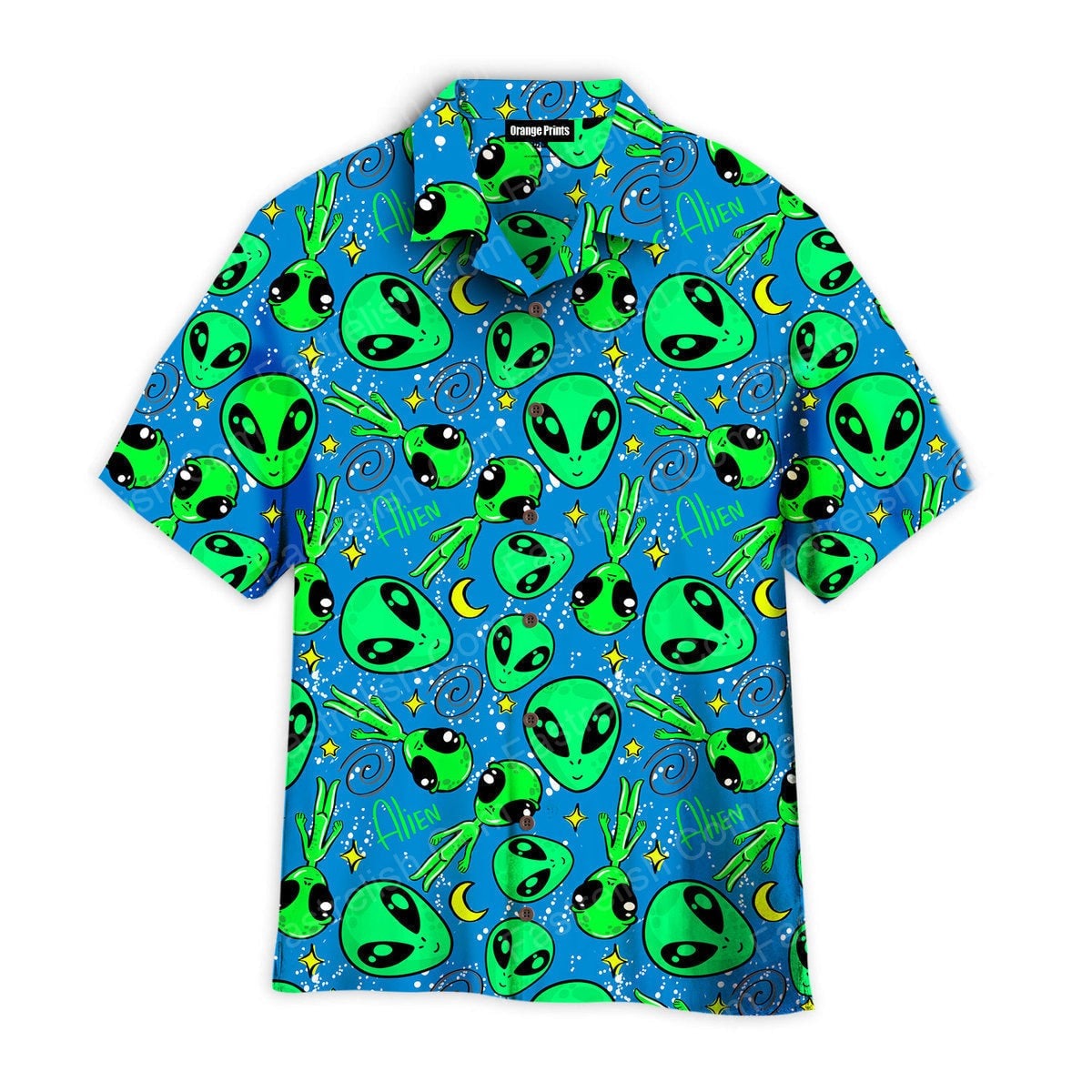 Alien Head Pattern Green Blue Aloha Hawaiian Shirts WT6704