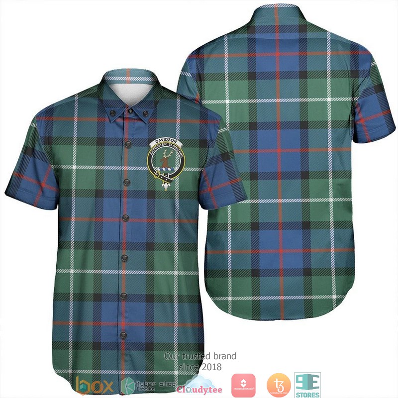 Davidson Of Tulloch Tartan Crest Short Sleeve Hawaiian Shirt