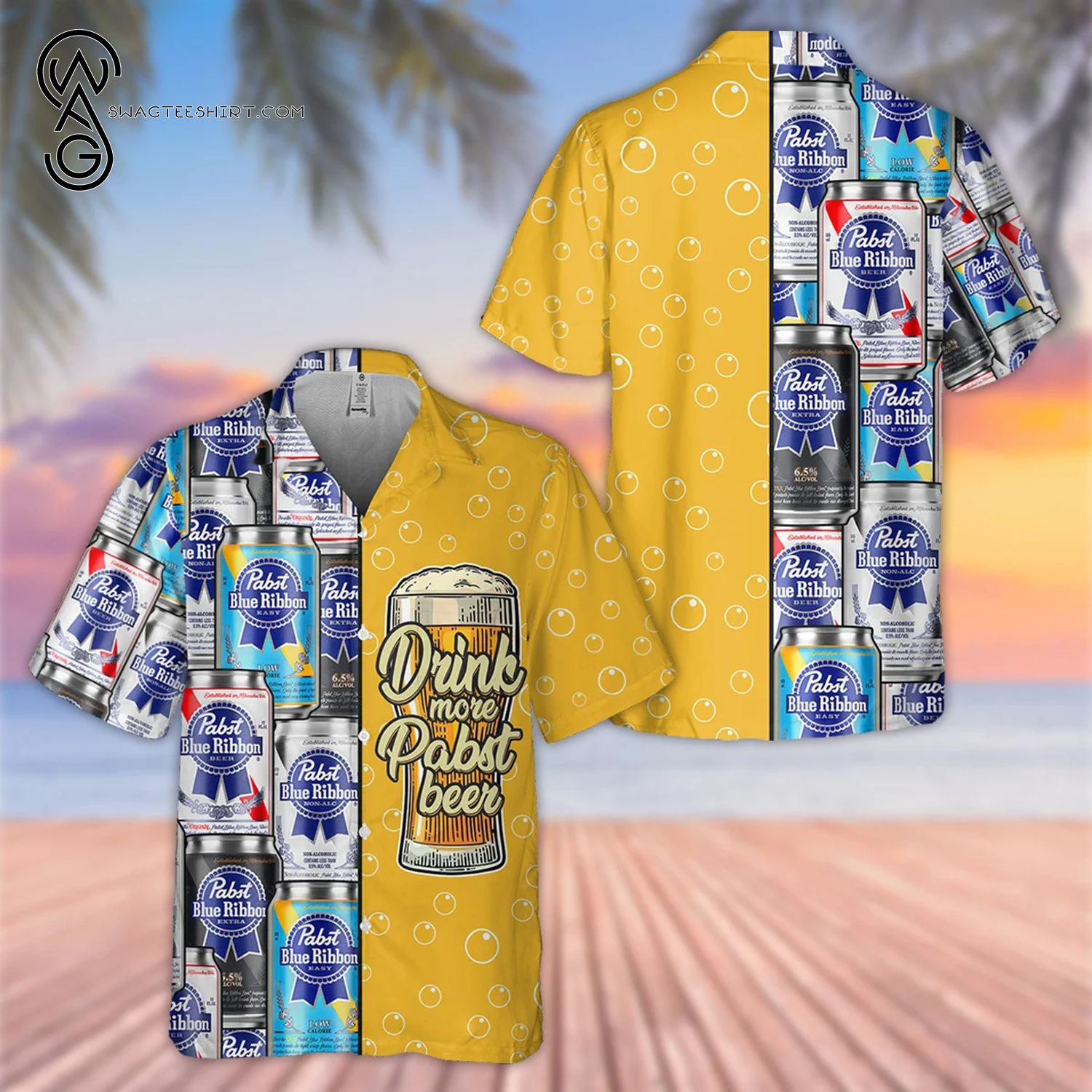 Drink More Pabst Blue Ribbon Beer All Over Print Hawaiian Shirt