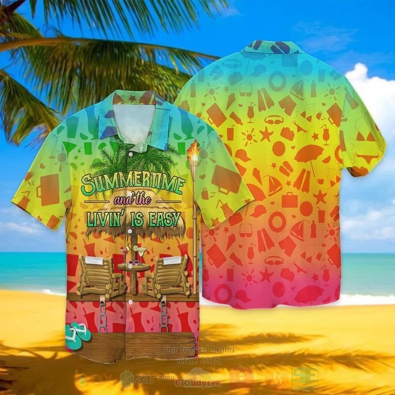 Enjoy The Summer Holiday Summertime And The Livin Is Easy Short Sleeve Hawaiian Shirt
