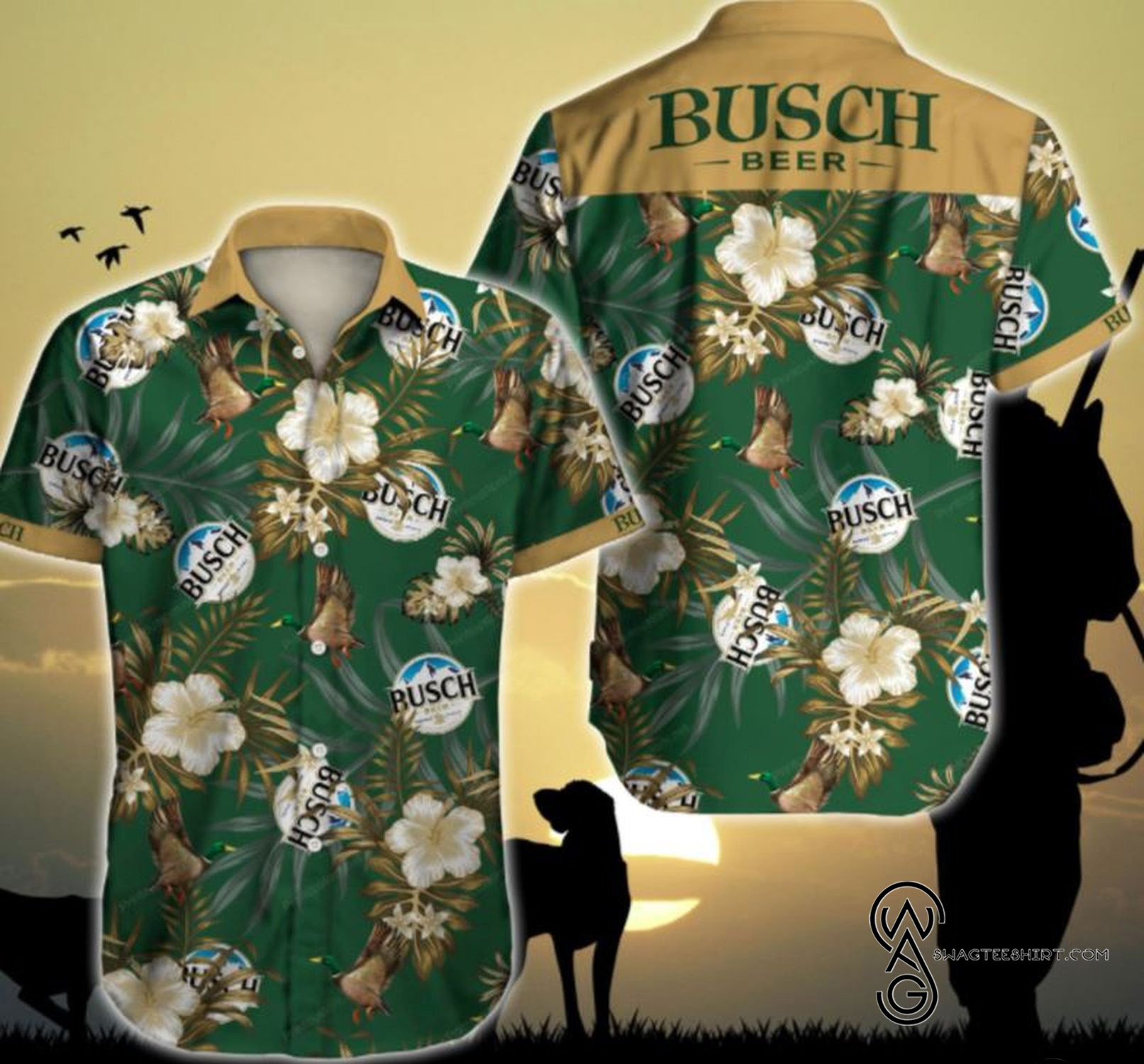 Hunting Mallard Busch Light Beer Busch Latte Drinking Beer Lover Beach Summer Full Printing Hawaiian Shirt