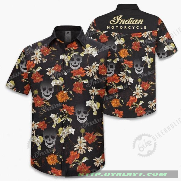 Indian Motorcycle Skull Flowers Hawaiian Shirt