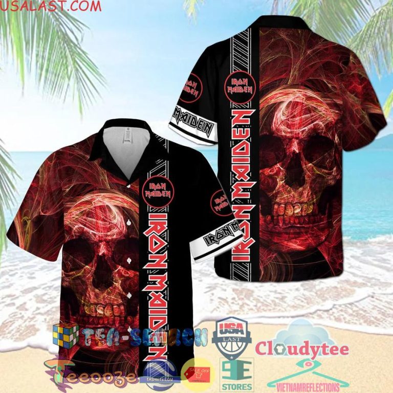 Iron Maiden Smoky Red Skull Aloha Summer Beach Hawaiian Shirt