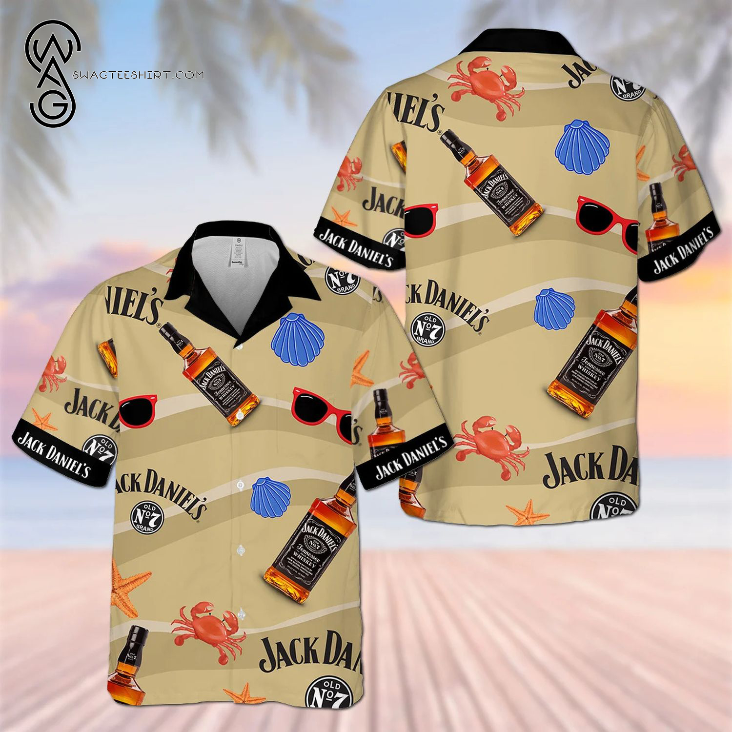 Jack Daniels And Glasses All Over Print Hawaiian Shirt