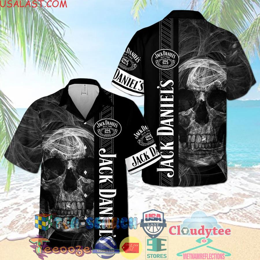 Jack Daniels Whiskey Smoky Black Skull Aloha Summer Beach Hawaiian Shirt