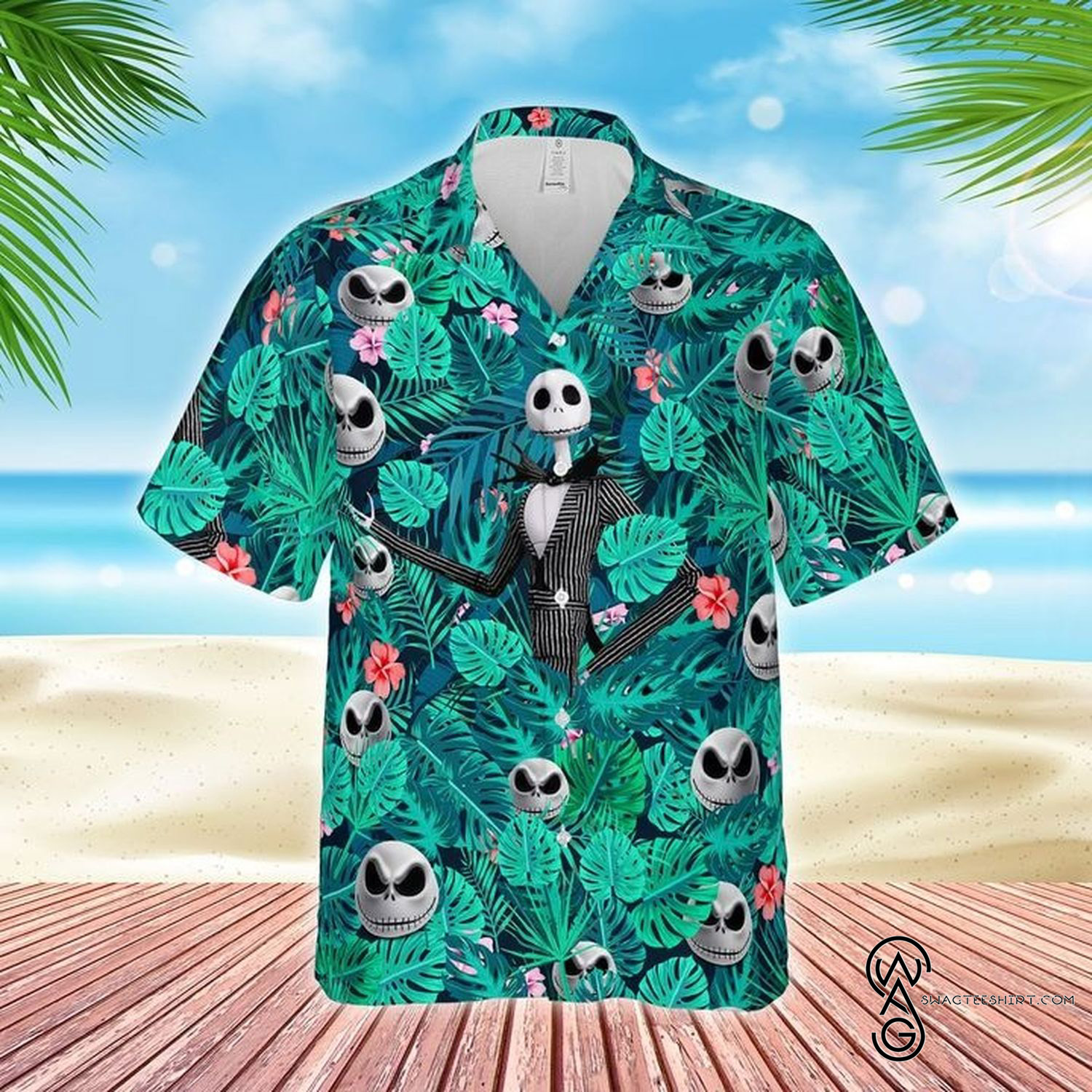Jack Skellington Tnbc Tropical Halloween Casual Beach Full Printing Hawaiian Shirt