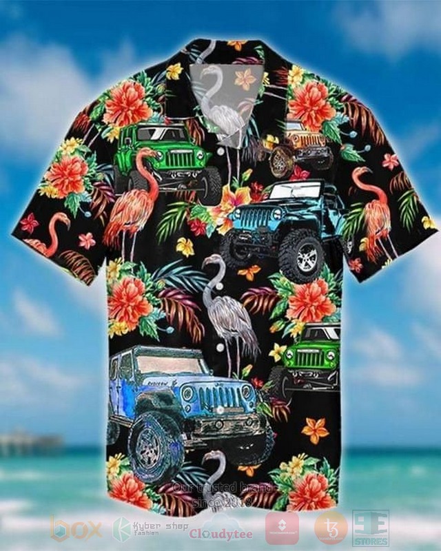 Jeep And Flamingo Short Sleeve Hawaiian Shirt