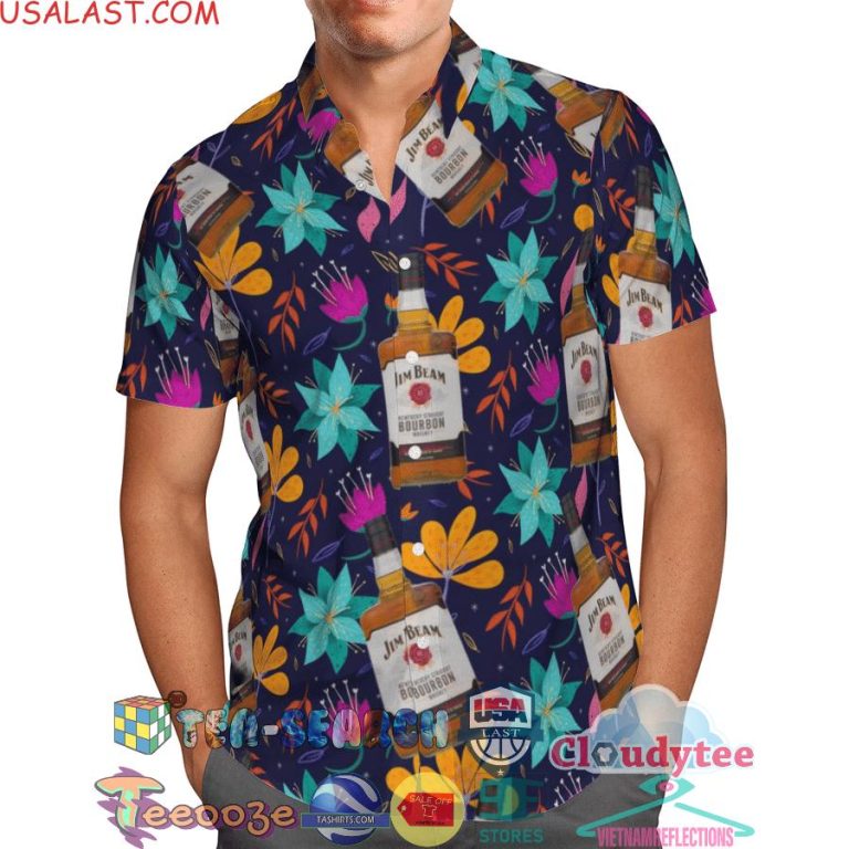 Jim Beam Bourbon Colorful Flowery Aloha Summer Beach Hawaiian Shirt