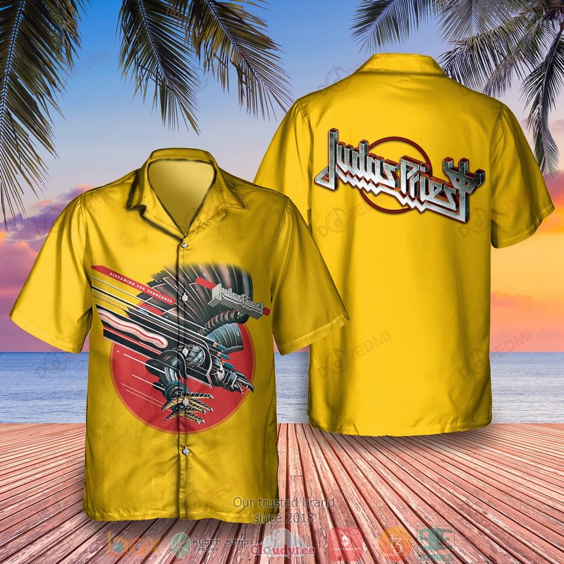Judas Priest Band Screaming For Vengeance Yellow Hawaiian Shirt