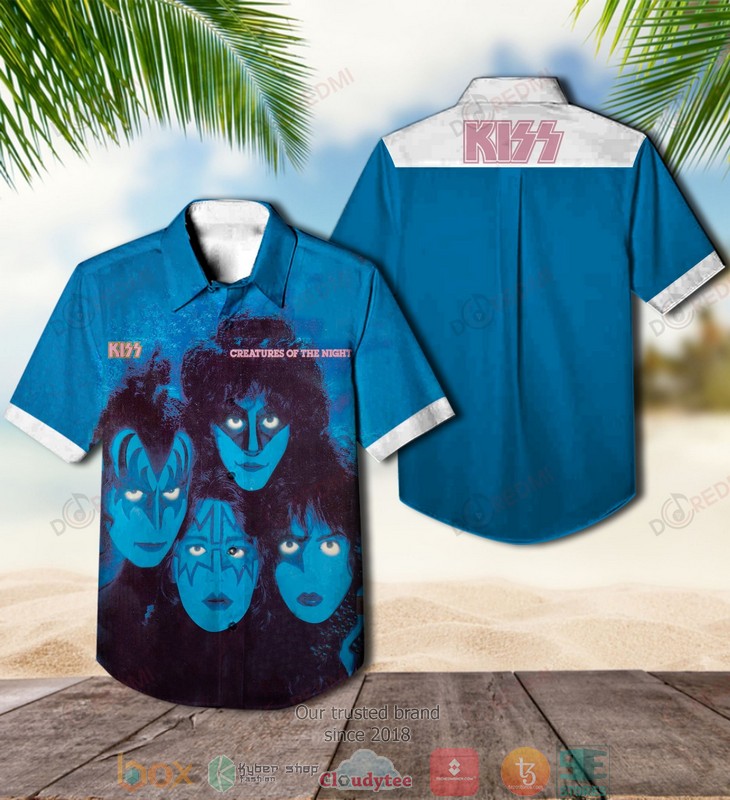 Kiss Band Creatures Of The Night Blue Short Sleeve Hawaiian Shirt