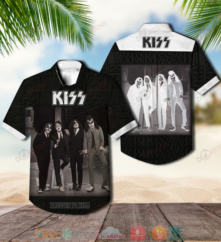 Kiss Band Dressed To Kill Black Short Sleeve Hawaiian Shirt
