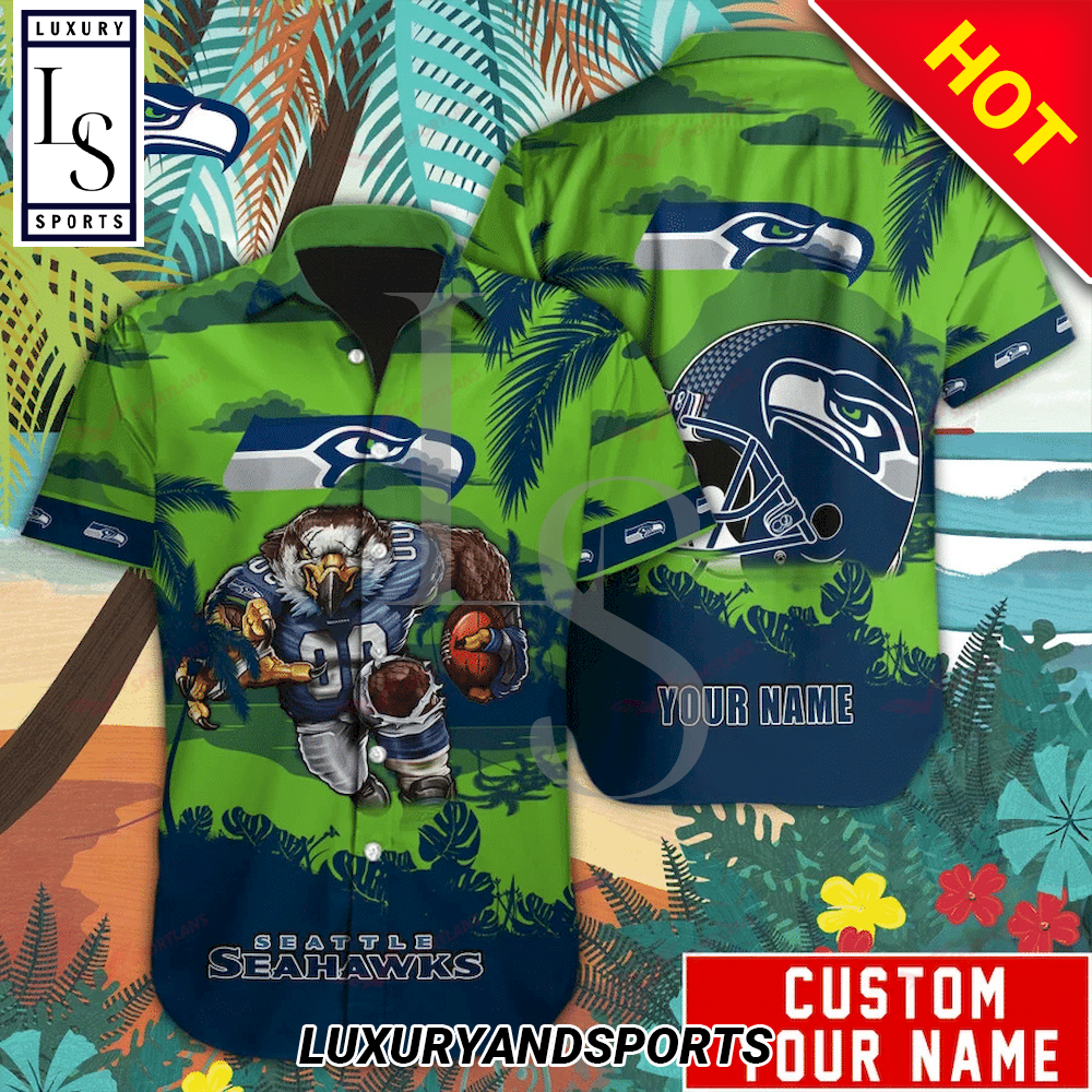 Seattle Seahawks Mascot Custom Name Hawaiian Shirt