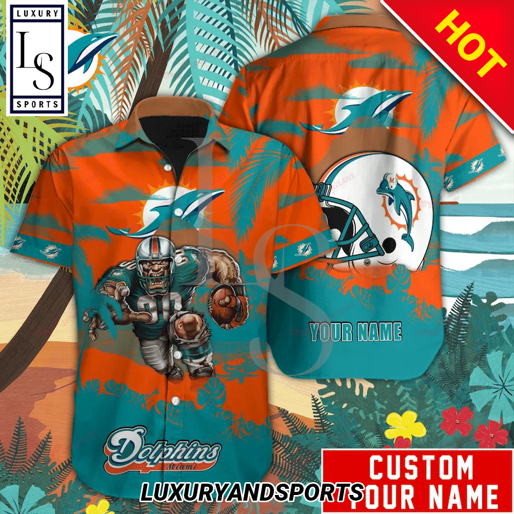 Miami Dolphins Mascot Custom Name Hawaiian Shirt
