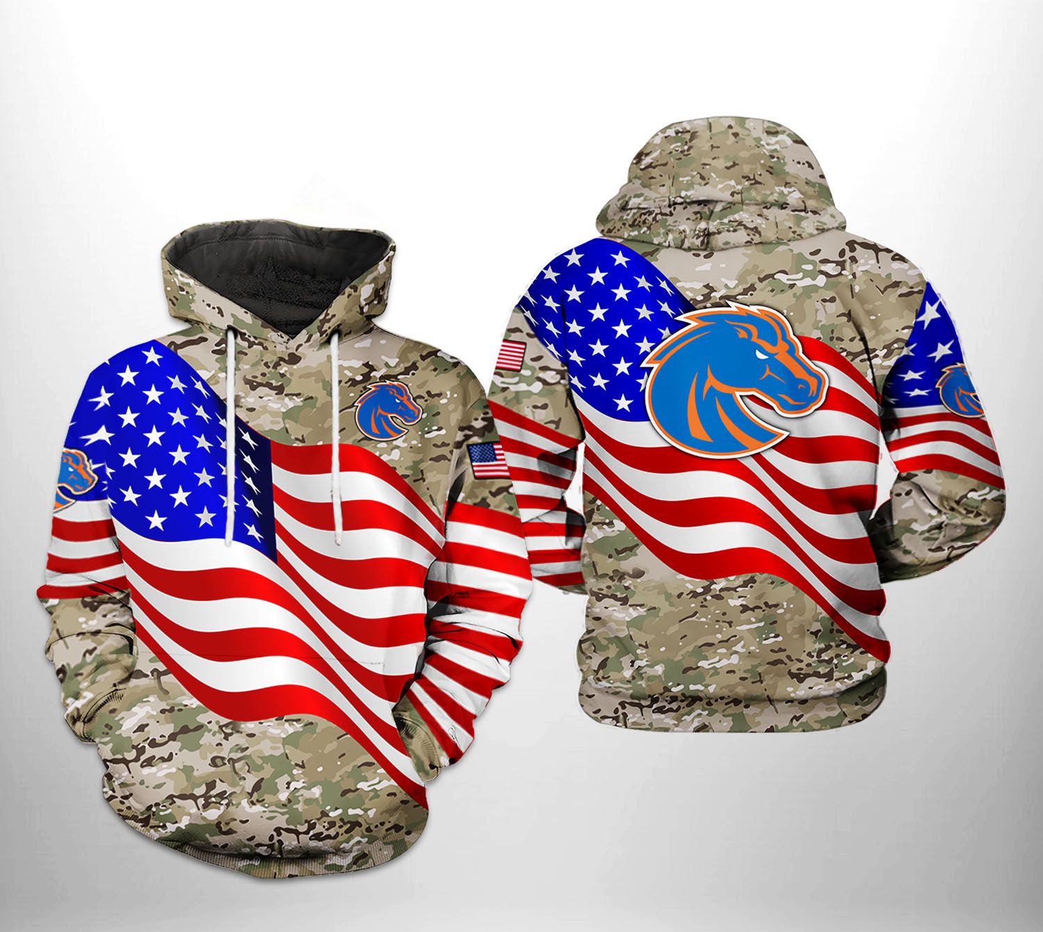 Boise State Broncos NCAA US Flag Camo Veteran 3D Printed Hoodie/Zipper Hoodie